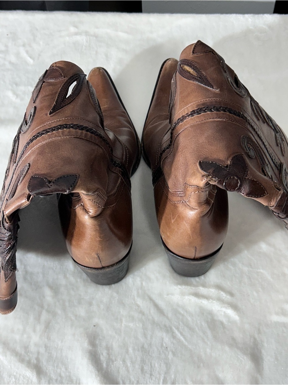 Carlos Santana Slinger Brown Leather Die Cut Western Heeled Boots Pullon Size 9 - Picture 10 of 16